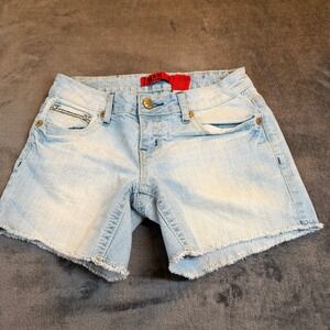 Zanadi Denim Cutoff Shorts Rhinestone Pocket Cross Detail Y2K Womens size 7